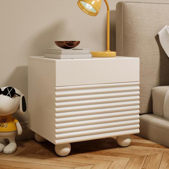 Contemporary Scandinavian Cream Square Density Panel Nightstand 2-Drawer For Bedroom