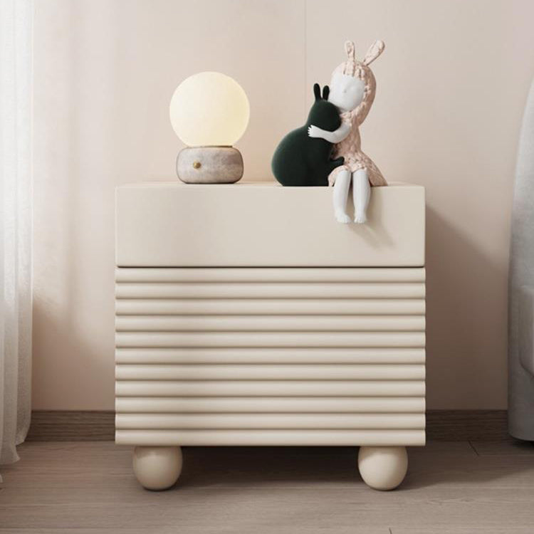 Contemporary Scandinavian Cream Square Density Panel Nightstand 2-Drawer For Bedroom