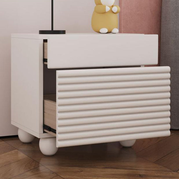 Contemporary Scandinavian Cream Square Density Panel Nightstand 2-Drawer For Bedroom