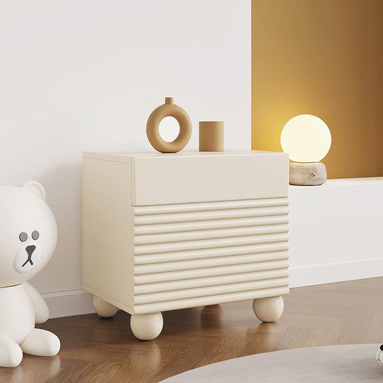 Contemporary Scandinavian Cream Square Density Panel Nightstand 2-Drawer For Bedroom