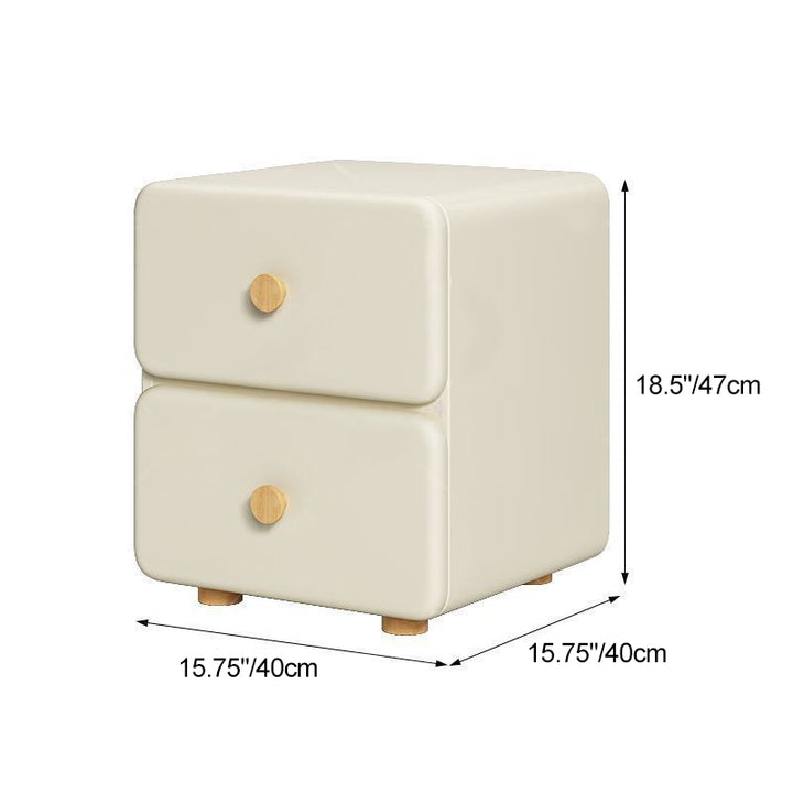 Moderno Minimalista Crema Rectángulo Cuadrado Orgánico Cuero Madera Maciza y Contrachapado Mesita de Noche de 2 Cajones Para Dormitorio 