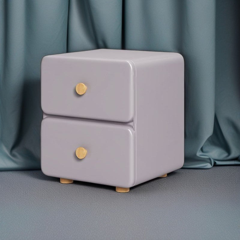 Modern Minimalist Cream Rectangle Square Leather Wood Nightstand 2-Drawer For Bedroom