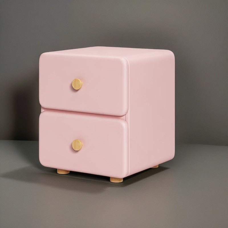Modern Minimalist Cream Rectangle Square Leather Wood Nightstand 2-Drawer For Bedroom