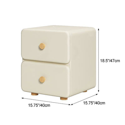 Modern Minimalist Cream Rectangle Square Leather Wood Nightstand 2-Drawer For Bedroom
