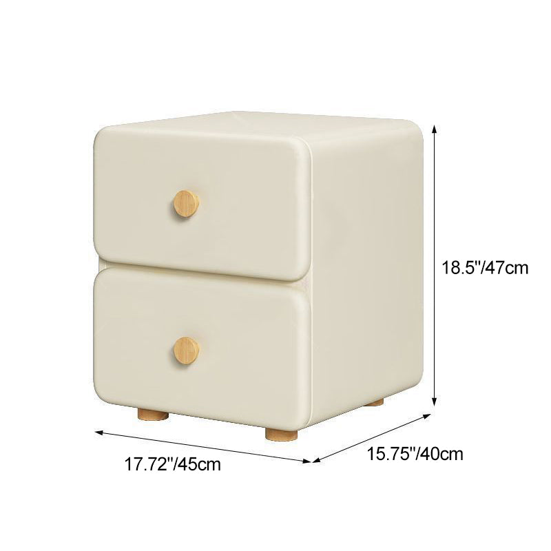 Modern Minimalist Cream Rectangle Square Leather Wood Nightstand 2-Drawer For Bedroom
