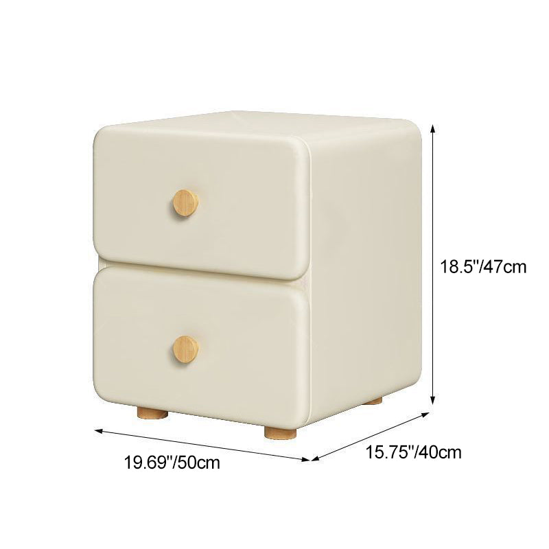 Modern Minimalist Cream Rectangle Square Leather Wood Nightstand 2-Drawer For Bedroom