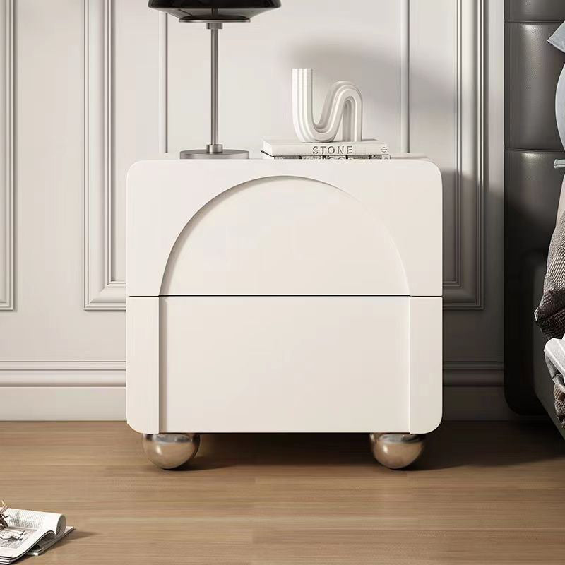 Modern Minimalist Square Wood Microfiber Leather Stainless Steel Nightstand 2-Drawer For Bedroom