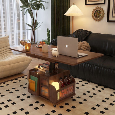 Contemporary Scandinavian Movable Liftable Folding Rectangle Square Wood Metal Glass Coffee Table 1- Cabinet For Living Room