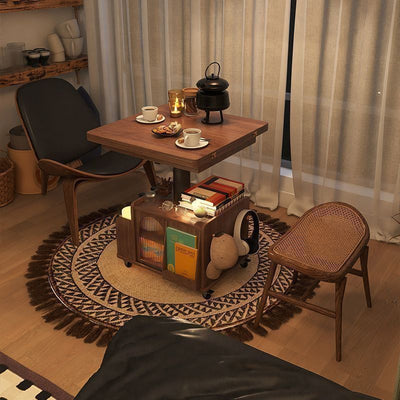 Contemporary Scandinavian Movable Liftable Folding Rectangle Square Wood Metal Glass Coffee Table 1- Cabinet For Living Room