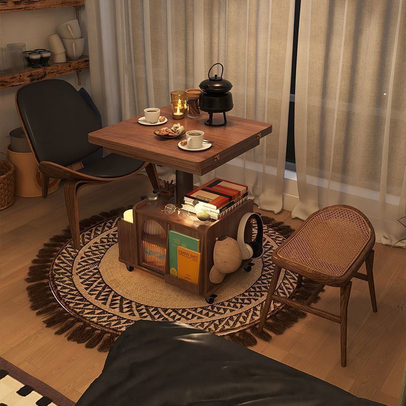 Contemporary Scandinavian Movable Liftable Folding Rectangle Square Wood Metal Glass Coffee Table 1- Cabinet For Living Room