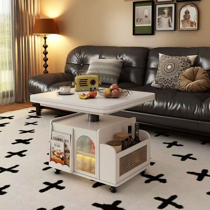 Contemporary Scandinavian Movable Liftable Folding Rectangle Square Wood Metal Glass Coffee Table 1- Cabinet For Living Room