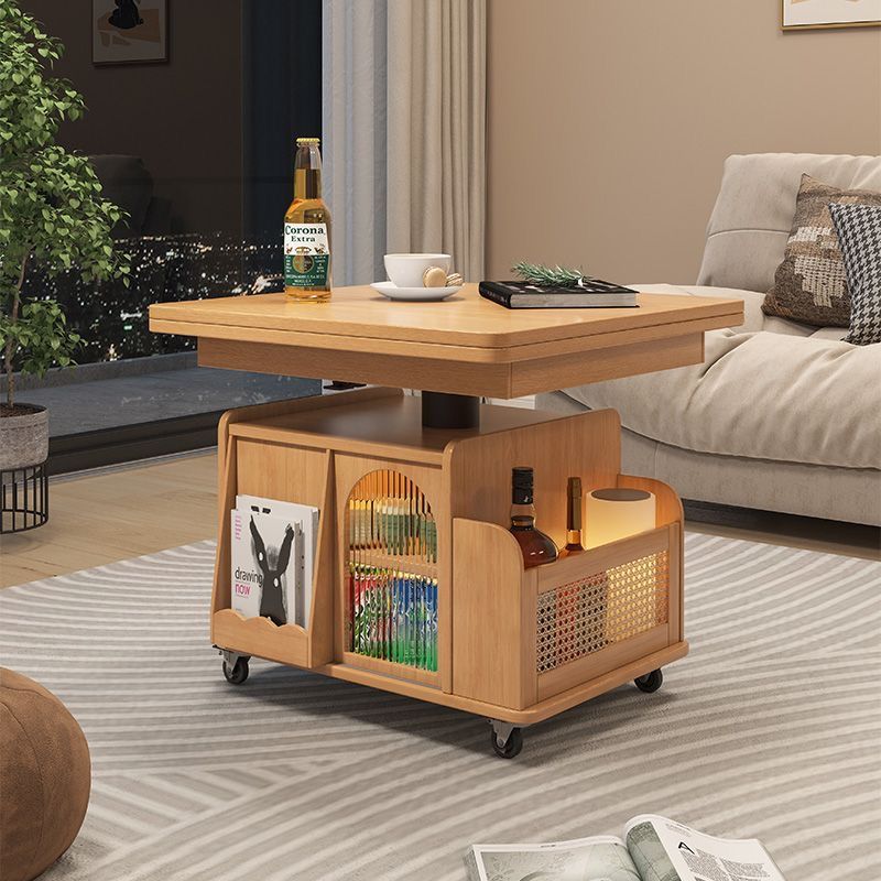 Contemporary Scandinavian Movable Liftable Folding Rectangle Square Wood Metal Glass Coffee Table 1- Cabinet For Living Room