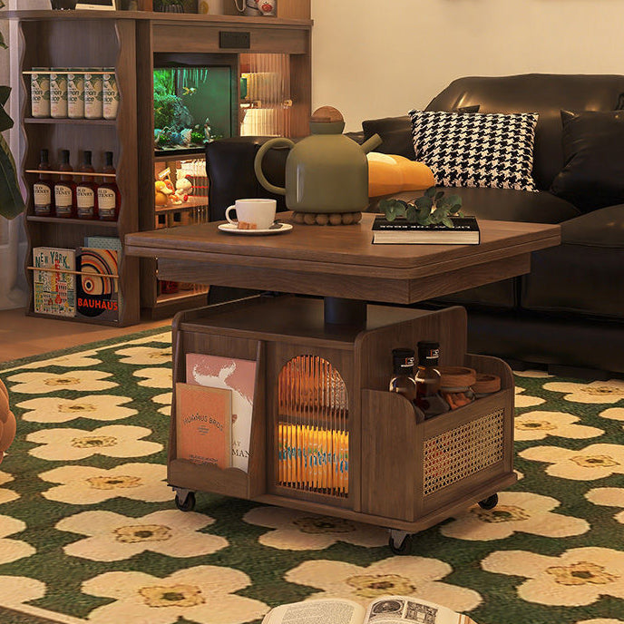 Contemporary Scandinavian Movable Liftable Folding Rectangle Square Wood Metal Glass Coffee Table 1- Cabinet For Living Room