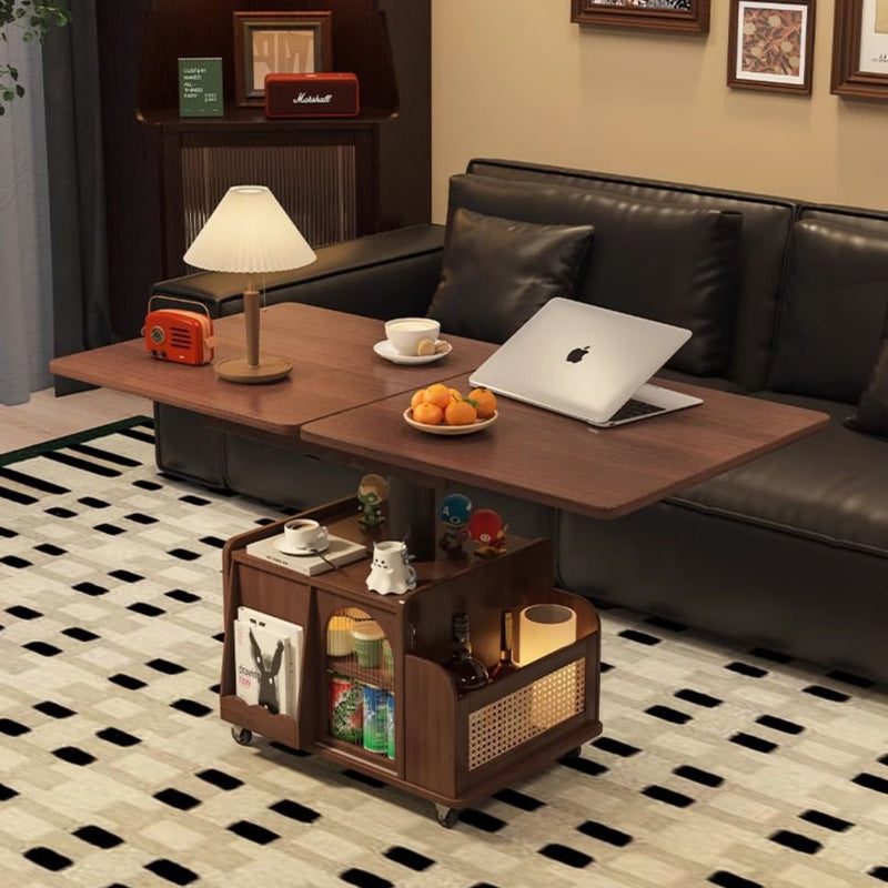 Contemporary Scandinavian Movable Liftable Folding Rectangle Square Wood Metal Glass Coffee Table 1- Cabinet For Living Room