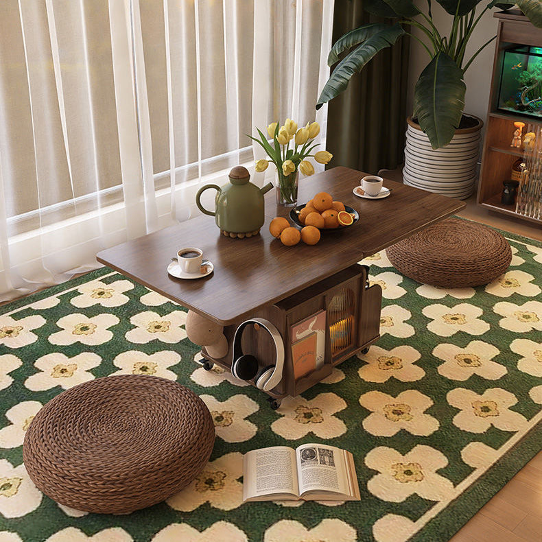 Contemporary Scandinavian Movable Liftable Folding Rectangle Square Wood Metal Glass Coffee Table 1- Cabinet For Living Room