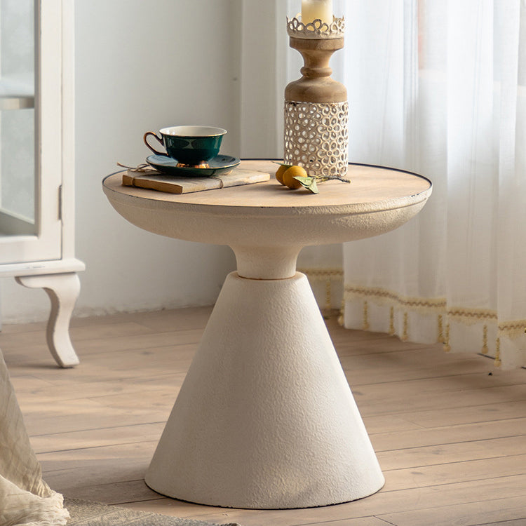 Traditional Rustic Round Cone Iron Density Panel Side Table For Living Room
