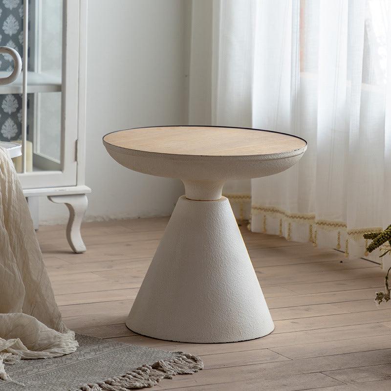 Traditional Rustic Round Cone Iron Density Panel Side Table For Living Room