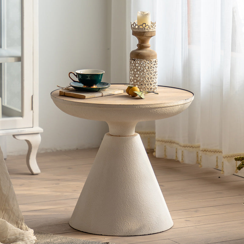 Traditional Rustic Round Cone Iron Density Panel Side Table For Living Room