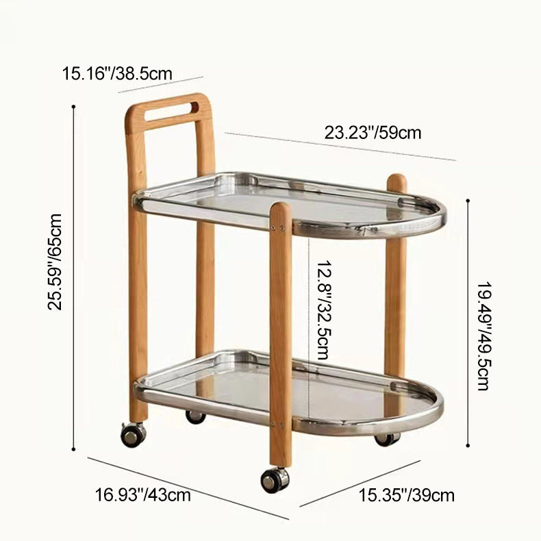 Modern Minimalist Removable Oval Rubberwood Glass Stainless Steel Side Table 2-Tier For Living Room