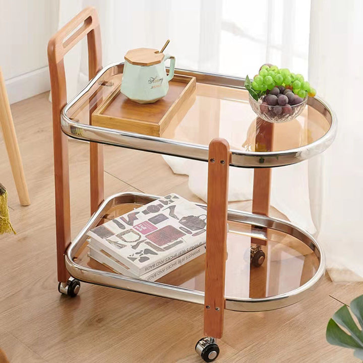 Table d'appoint ovale en bois de cerisier minimaliste moderne amovible à 2 niveaux pour salon 