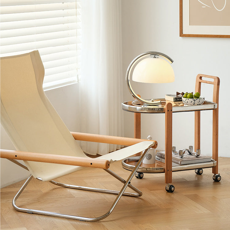 Modern Minimalist Removable Oval Rubberwood Glass Stainless Steel Side Table 2-Tier For Living Room
