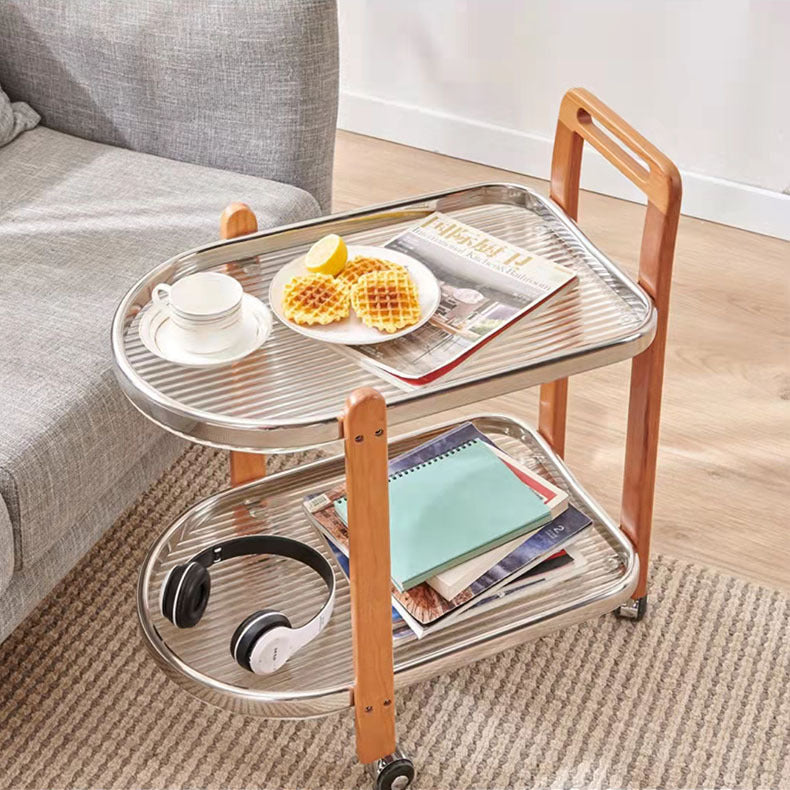 Modern Minimalist Removable Oval Cherry Wood Glass Side Table 2-Tier For Living Room