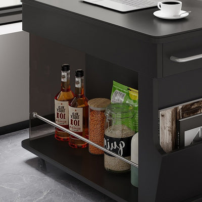 Modern Minimalist Movable Liftable Swivel Rectangular Wood Hardware Glass Side Table 3-Tier For Living Room