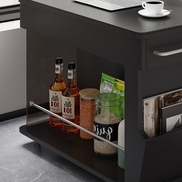 Modern Minimalist Movable Liftable Swivel Rectangular Wood Hardware Glass Side Table 3-Tier For Living Room