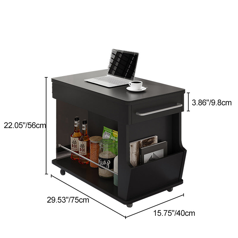 Modern Minimalist Movable Liftable Swivel Rectangular Wood Hardware Glass Side Table 3-Tier For Living Room