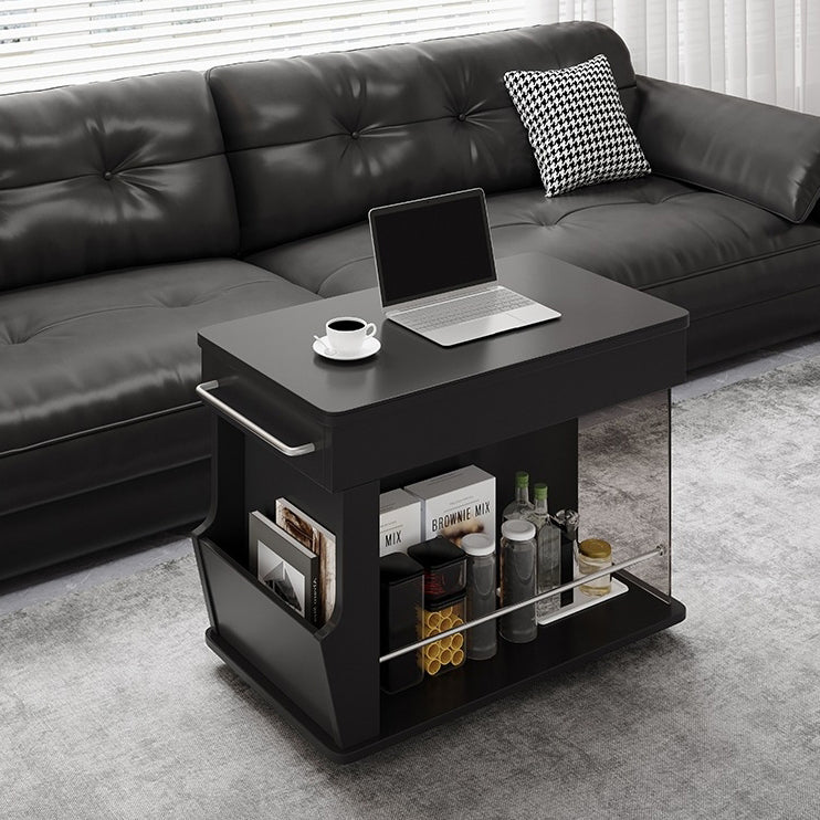 Modern Minimalist Movable Liftable Swivel Rectangular Wood Hardware Glass Side Table 3-Tier For Living Room