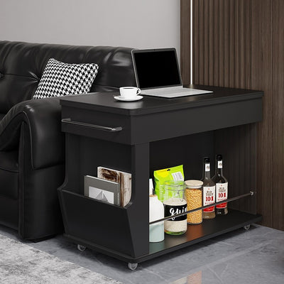Modern Minimalist Movable Liftable Swivel Rectangular Wood Hardware Glass Side Table 3-Tier For Living Room