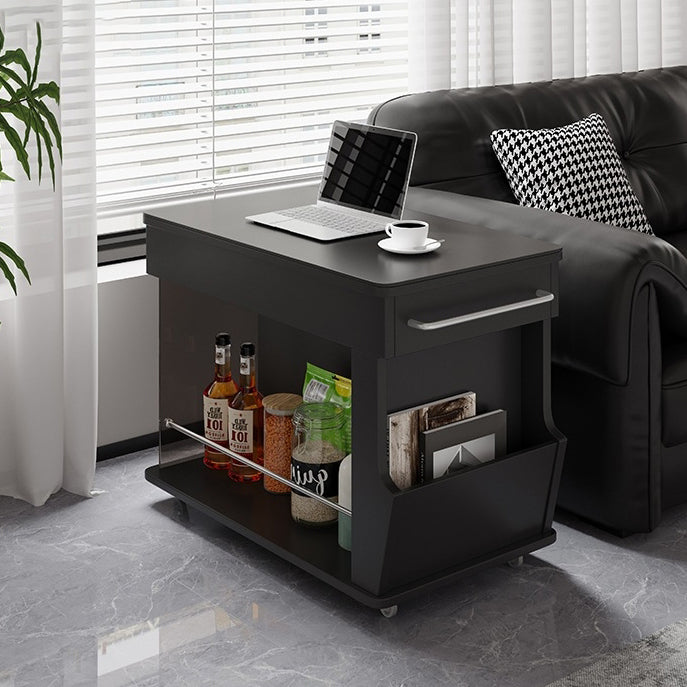 Modern Minimalist Movable Liftable Swivel Rectangular Wood Hardware Glass Side Table 3-Tier For Living Room
