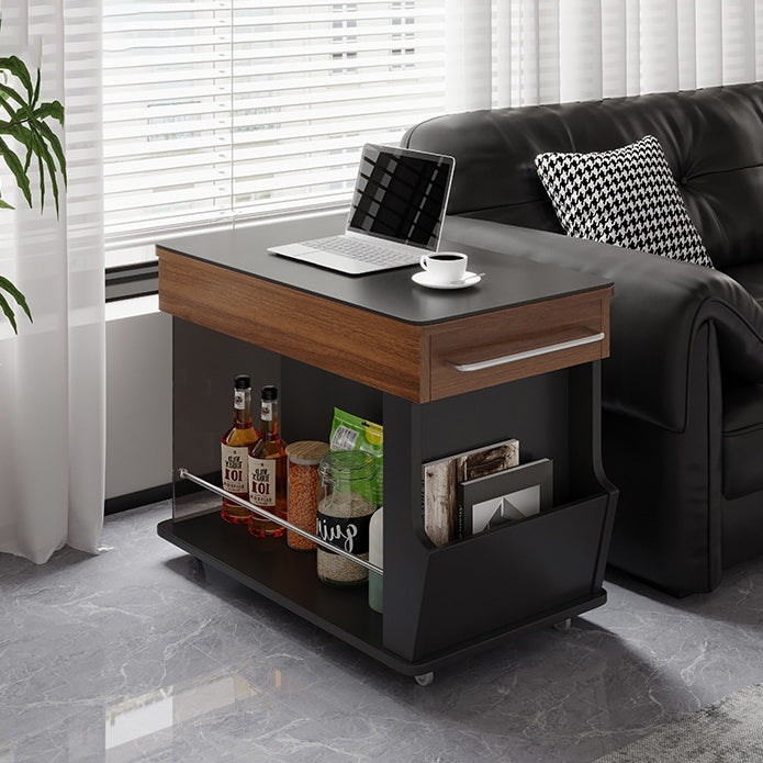 Modern Minimalist Movable Liftable Swivel Rectangular Wood Hardware Glass Side Table 3-Tier For Living Room