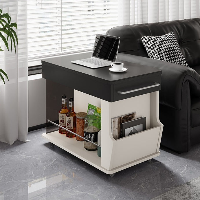 Modern Minimalist Movable Liftable Swivel Rectangular Wood Hardware Glass Side Table 3-Tier For Living Room
