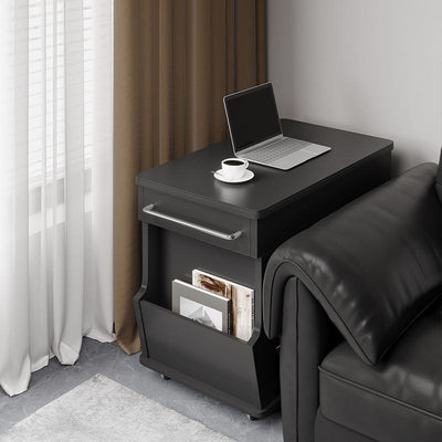 Modern Minimalist Movable Liftable Swivel Rectangular Wood Hardware Glass Side Table 3-Tier For Living Room