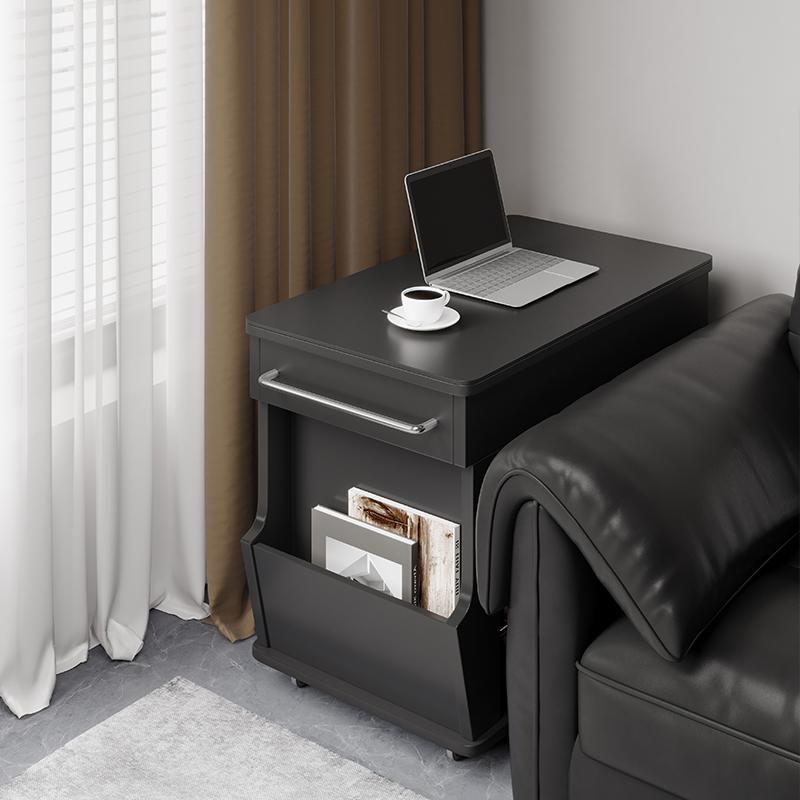 Modern Minimalist Movable Liftable Swivel Rectangular Wood Hardware Glass Side Table 3-Tier For Living Room