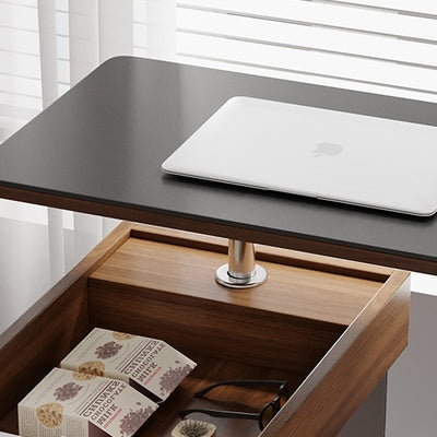 Modern Minimalist Movable Liftable Swivel Rectangular Wood Hardware Glass Side Table 3-Tier For Living Room