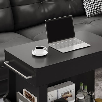Modern Minimalist Movable Liftable Swivel Rectangular Wood Hardware Glass Side Table 3-Tier For Living Room