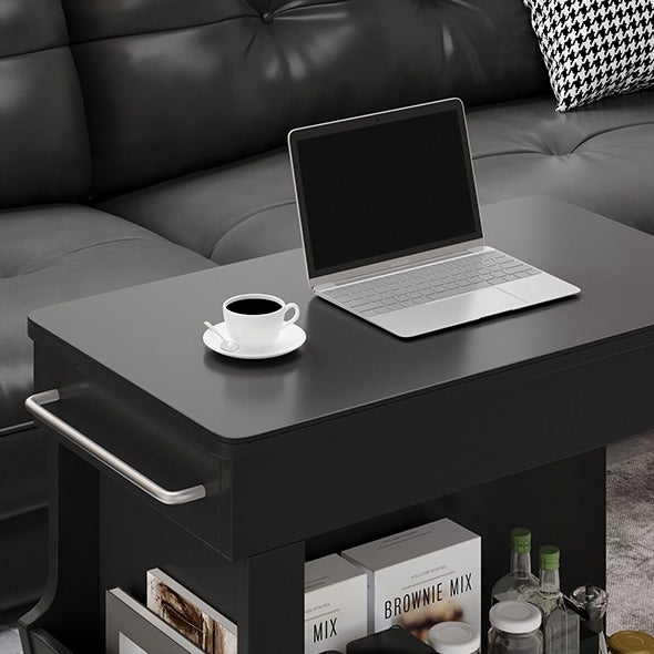 Modern Minimalist Movable Liftable Swivel Rectangular Wood Hardware Glass Side Table 3-Tier For Living Room