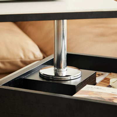 Contemporary Scandinavian Movable Liftable Swivel Rectangular Glass Oak Rock Slab Stainless Steel Side Table 3-Tier For Living Room