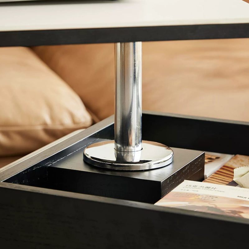 Contemporary Scandinavian Movable Liftable Swivel Rectangular Glass Oak Rock Slab Stainless Steel Side Table 3-Tier For Living Room