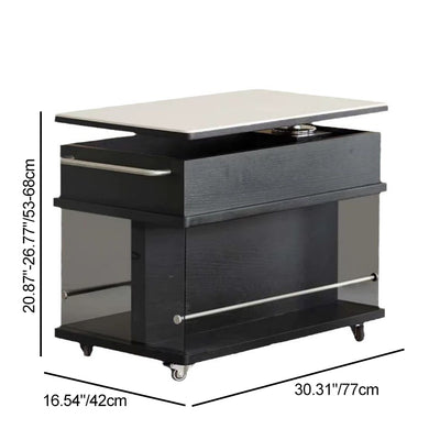 Contemporary Scandinavian Movable Liftable Swivel Rectangular Glass Oak Rock Slab Stainless Steel Side Table 3-Tier For Living Room