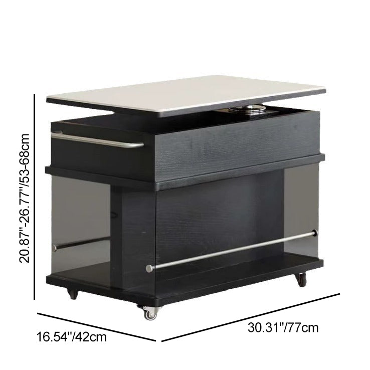 Contemporary Scandinavian Movable Liftable Swivel Rectangular Glass Oak Rock Slab Stainless Steel Side Table 3-Tier For Living Room