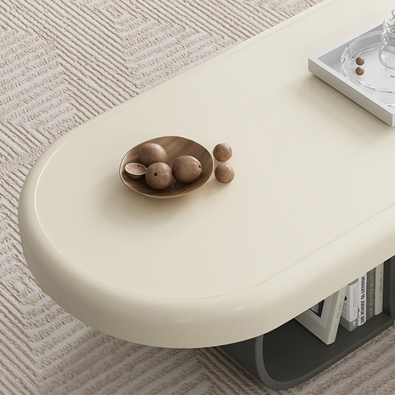 Contemporary Scandinavian Oval Wood Rock Slab Coffee Table 2-Drawer For Living Room
