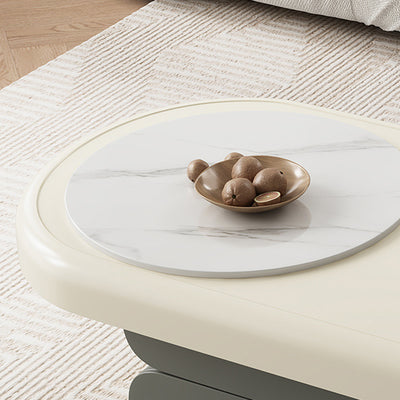 Contemporary Scandinavian Oval Wood Rock Slab Coffee Table 2-Drawer For Living Room