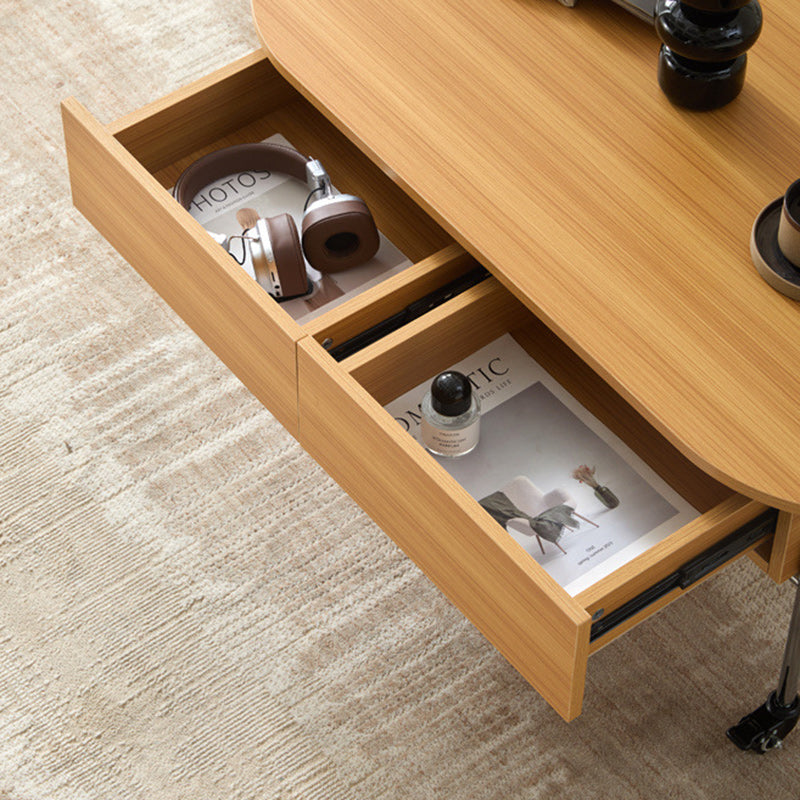 Modern Minimalist Movable Liftable Rectangular Oval Wood Panel Stainless Steel Coffee Table For Living Room