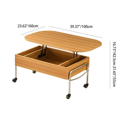 Modern Minimalist Movable Liftable Rectangular Oval Wood Panel Stainless Steel Coffee Table For Living Room