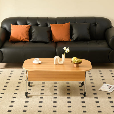 Modern Minimalist Movable Liftable Rectangular Oval Wood Panel Stainless Steel Coffee Table For Living Room