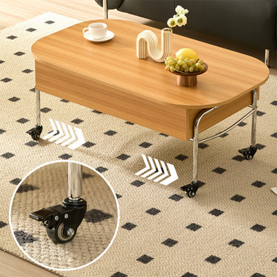Modern Minimalist Movable Liftable Rectangular Oval Wood Panel Stainless Steel Coffee Table For Living Room