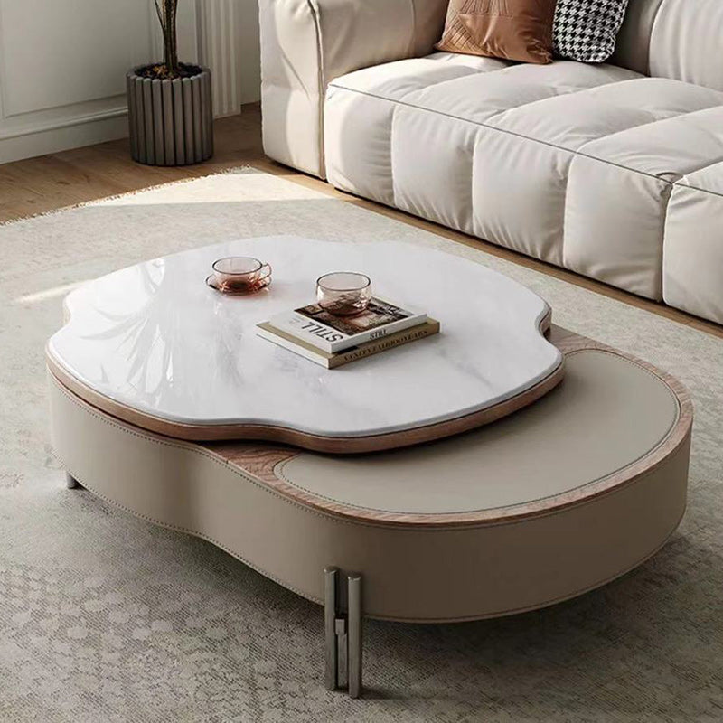 Traditional French Expandable Liftable Oval Microcrystalline Stone Stainless Steel Leather Coffee Table For Living Room